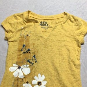Mudd Yellow Kids Tee with Floral and Butterfly Design
